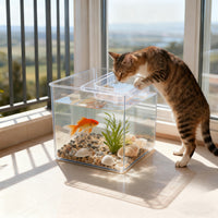 Deceptive Cat Drinking Bowl with Micro-Landscape Fish Tank, Large Capacity Double-Layer Pet Water Dispenser for Cats