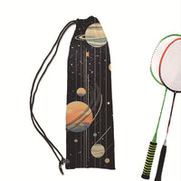 Line Art Planet Drawstring Badminton Racket Bag Portable Shoulder Storage Pouch