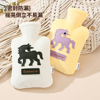 PVC Explosion-Proof Hot Water Bottle with Removable Crystal Velvet Cover, Cartoon Leather Embroidery Hand Warmer for Women