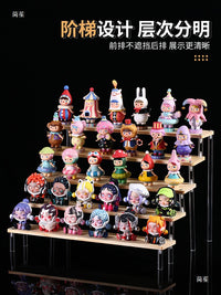 Acrylic Wood Display Stand for Blind Boxes and Figurines, Tiered Organizer Shelf