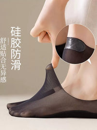 Women's Ultra-Thin No-Show Socks with Silicone Heel Grip, Ice Silk, 5-Pair Pack