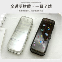 Thickened Transparent Pencil Case, Japanese Style Minimalist Stationery Box, High-Capacity Double-Layer