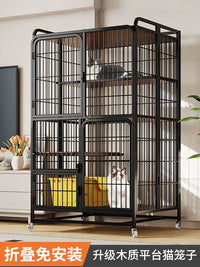 Foldable Indoor Cat Cage Villa with Spacious Multi-Level Design, No-Assembly Style, Includes Litter Box Set