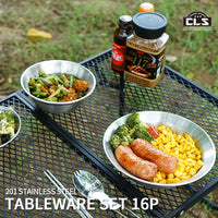Outdoor Stainless Steel Dinnerware Set for Camping, Picnics, and BBQ - Portable 16-Piece Kit