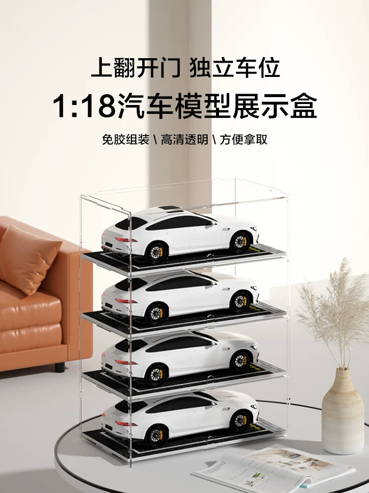 1:18 Scale Model Car Display Case with Parking Slots, Multi-Layer Transparent Storage Box for Diecast Vehicles