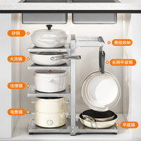 Multi-layer 304 Stainless Steel Pot Rack Organizer for Kitchen Cabinet Under Sink with Hooks