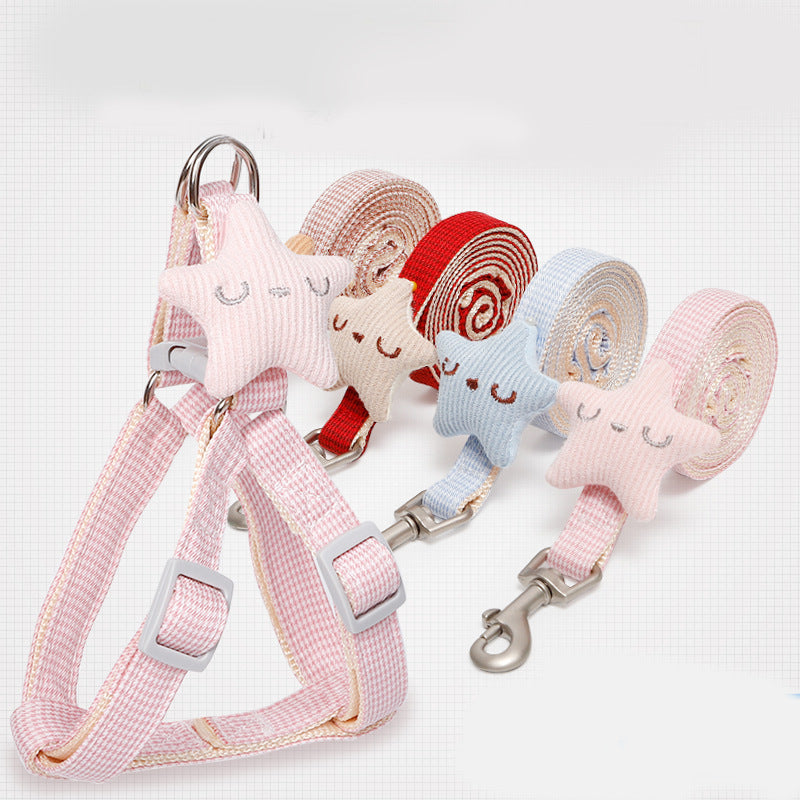 Houndstooth Starfish Pet Leash and Harness Set for Dogs and Cats