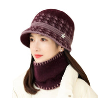 Women's Winter Faux Rabbit Fur Hat and Scarf Set for Elderly, Plush Lined Warm Beanie with Neck Warmer