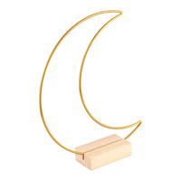 Moon-shaped Metal Dream Catcher Hoop with Wooden Base for Table Centerpiece Decor