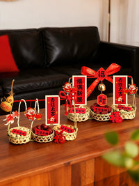 Housewarming Gift Basket with Dried Fruit Tray and Decorative Ornaments
