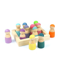 Wooden Rainbow Stacking Blocks Set with Peg Dolls and Sorting Tray for Kids