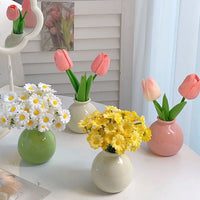 Artificial Tulip Flower Arrangement with Ceramic Vase for Desktop Decor