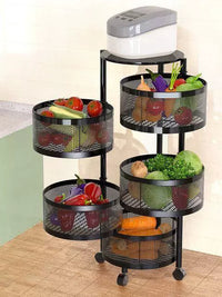 Multi-layer Rotating Kitchen Storage Rack with Wheels for Fruits and Vegetables