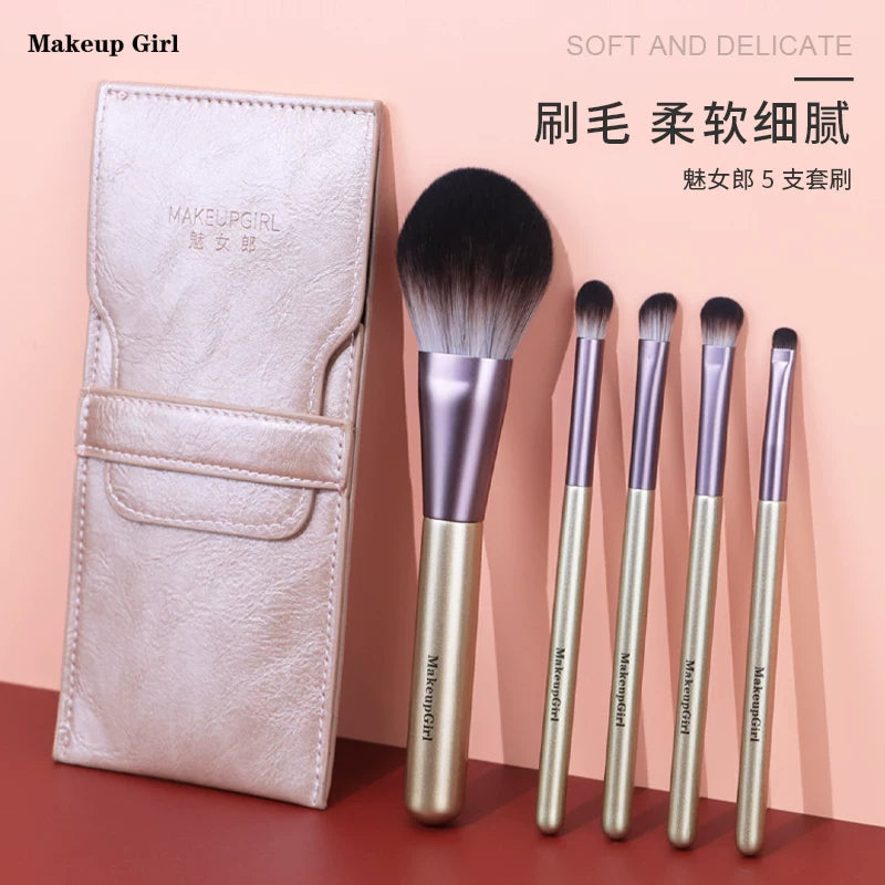 5-Piece Portable Eye Makeup Brush Set with Soft Synthetic Fibers