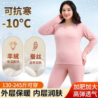 Women's Plus Size Thermal Underwear Set with Cashmere & Silk Blend Lining