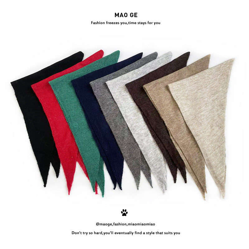 Korean Style Knitted Triangle Scarf for Women, Winter Neck Warmer Shawl