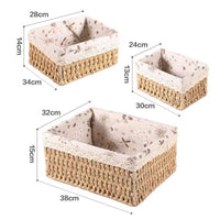 Woven Rattan Desktop Storage Basket with Fabric Lining for Snacks, Cosmetics, Toys, and Sundries