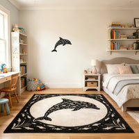 Dolphin Silhouette Fish School Metal Wall Decor Ocean Style Iron Art Hanging Ornament for Living Room Entryway