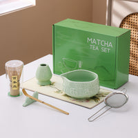 Ceramic Cherry Blossom Matcha Bowl Set with Bamboo Whisk and Tools