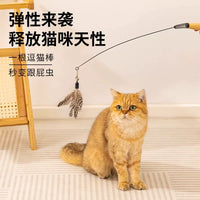 CFA-Grade Long Rod Cat Teaser Wand with Feather Refills, Durable Interactive Cat Toy for Self-Amusement