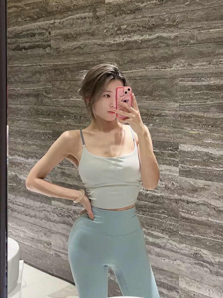 Cornbaby Light Oxygen Beauty Ice Cream Color Sports Camisole with Chest Pad, High Elasticity Tight Innerwear Yoga Wear