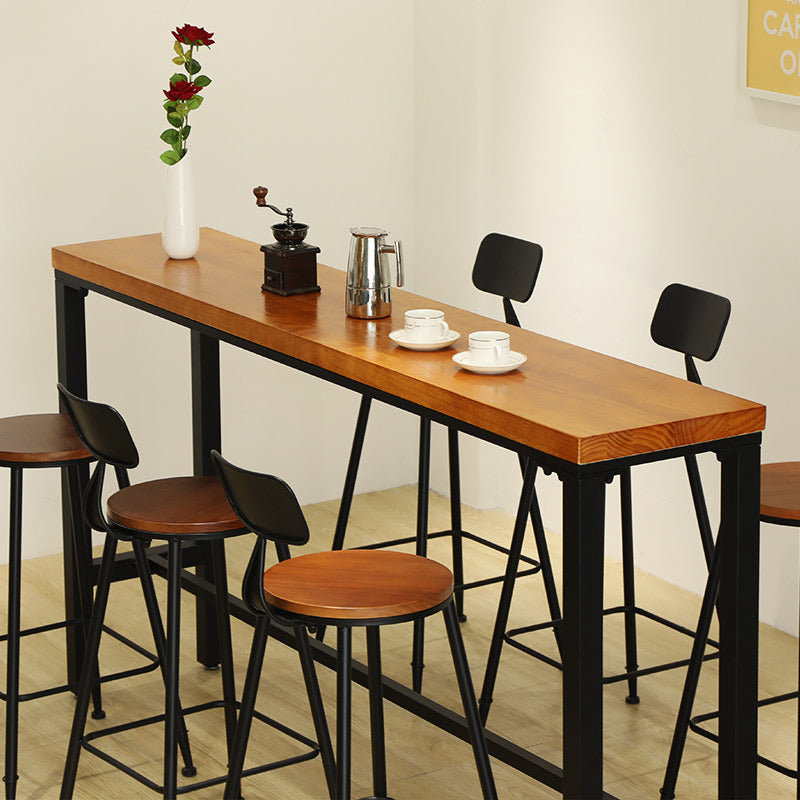 Nordic Solid Wood Bar Table with Iron Frame, Tall Pub Table for Home, Cafe, or Restaurant