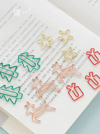 Jinyi Stationery Christmas Rose Gold Shaped Paper Clips, Geometric Multifunctional Korean Style Bookmarks, Creative Metal Clips, 24 Pieces