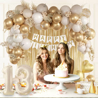 Gold Tinsel Fringe Curtain & Sequin Number Balloon Arch Kit for Birthday Party Photo Backdrop