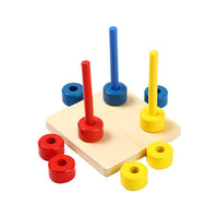 Montessori Wooden Stacking Rings Toy for Toddlers 0-3 Years - Educational Rainbow Stacker with 3 Pegs