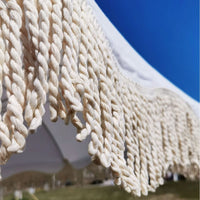 Fringed Cotton Beach Umbrella with Wooden Pole for Garden Patio Sun Protection