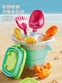 Kids Foldable Beach Sand Toy Set with Bucket, Shovel, and Rake for Outdoor Play