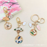 Japanese Style Koi Crane Keychain Alloy Drip Oil Mount Fuji Auspicious Cloud Bag Charm