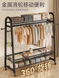 Mobile Garment Rack with Top Shelf & Shoe Rack, Heavy-Duty Clothes Drying Rack for Bedroom & Indoor Use