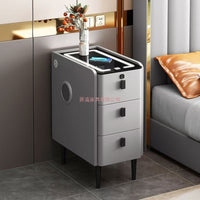 Ultra-Narrow Solid Wood Nightstand with Wireless Charging and Smart Lock, Modern Minimalist Bedside Table