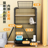 Large Indoor Cat Cage with Litter Box, Multi-Tier Cat Condo Villa, Portable Cat House