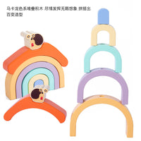 Wooden Pull-Along Snail Rainbow Stacking Blocks Toy for Toddlers