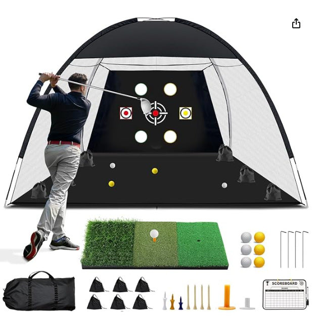 Foldable Indoor/Outdoor Golf Practice Net with Chipping Target and Mat Set