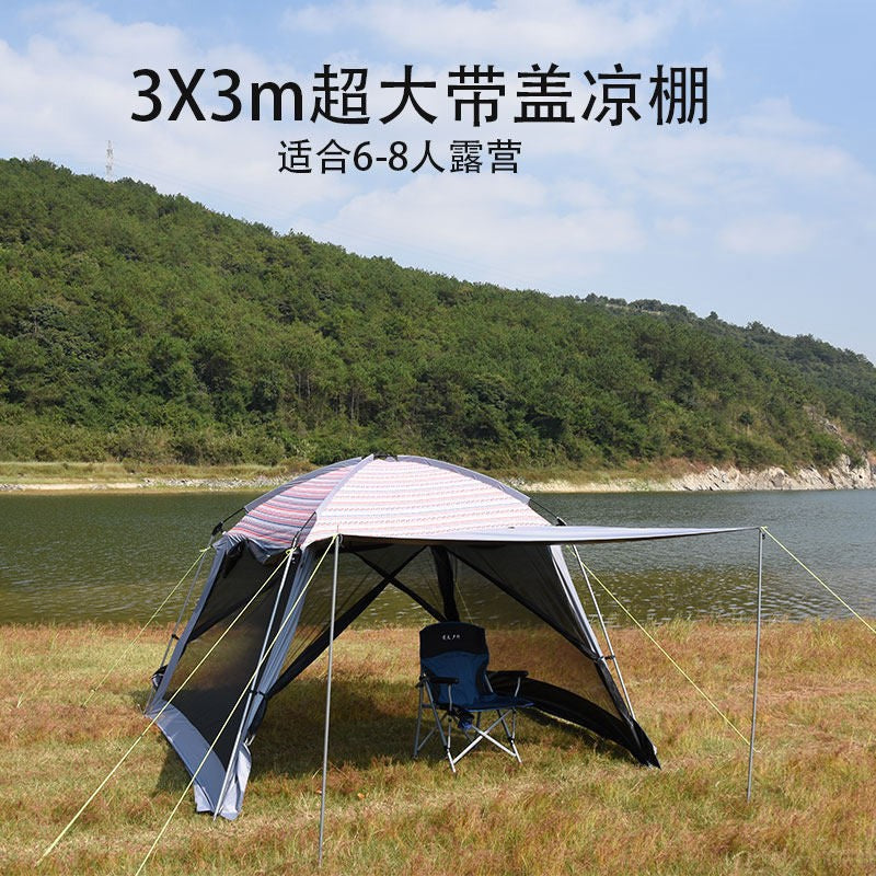 3x3m Large Outdoor Camping Tent Sun Shelter for 6-8 People, Waterproof UV Protection Portable Folding Canopy for Picnic Fishing