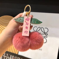 Plush Cherry Faux Rabbit Fur Keychain Bag Charm