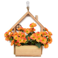 Wooden House Shaped Wall Decor with Artificial Flowers