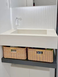 Woven Imitation Rattan Storage Basket for Bathroom Vanity and Hair Dryer