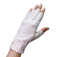 Women's Summer Half-Finger Cotton Driving Gloves with Anti-Slip Sun Protection and Elegant Lace