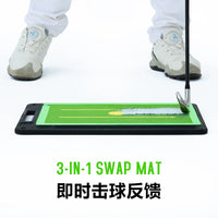 Golf 3-in-1 Hitting Mat with Swing Trace Feedback for Practice and Training