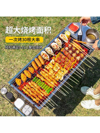 Foldable Stainless Steel BBQ Grill for Home and Outdoor Use, Thickened High-Temperature Charcoal Grill with Grilling Net and Baking Pan