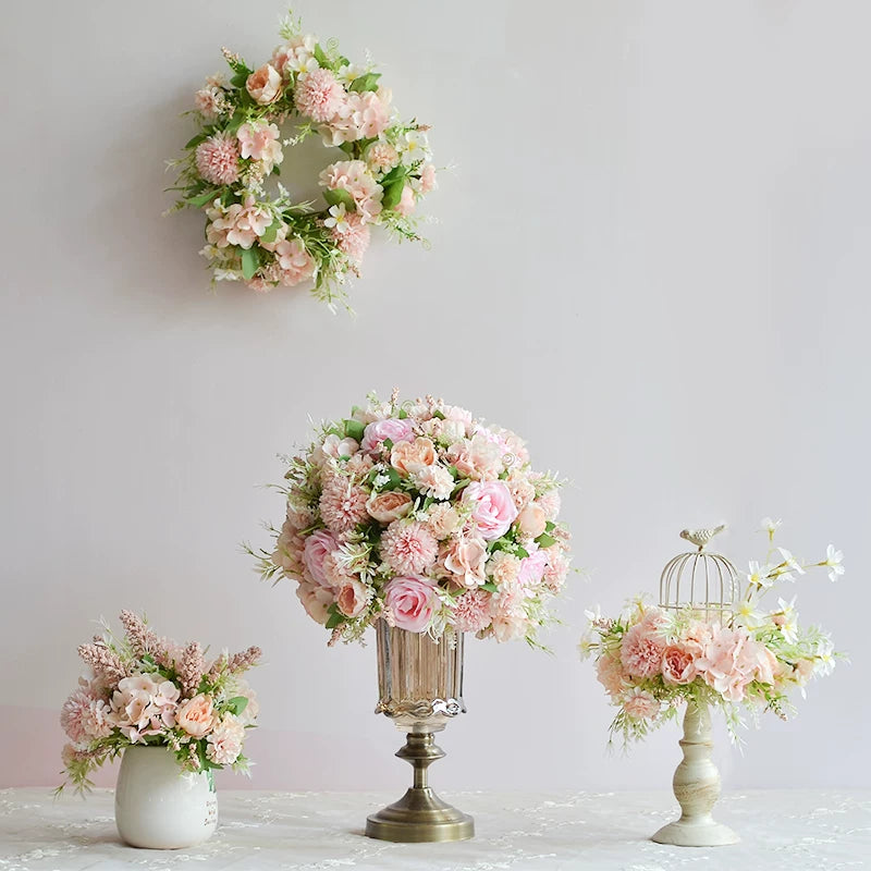 Fresh Artificial Flower Birdcage Potted Plant Ornament Wedding Sign-in Table Centerpiece Home Desktop Decoration Set