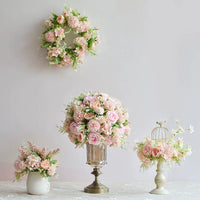 Fresh Artificial Flower Birdcage Potted Plant Ornament Wedding Sign-in Table Centerpiece Home Desktop Decoration Set