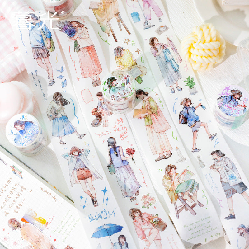 Twilight Life Suite Series Die-Cut Washi Tape - Floral Girl Collection for Journal Decoration