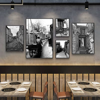 Old Beijing Hutong Street Scene Decorative Painting Shanghai 70s 80s Photo Retro Nostalgic Restaurant Hanging Black and White Mural