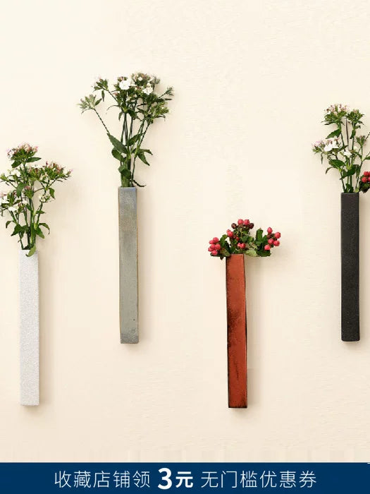 Ceramic Wall-Mounted Vase for Living Room Decor, Japanese Style Plant Holder
