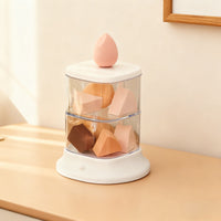 Rotating Multi-Layer Cosmetic Sponge Holder with Lid, Dustproof Beauty Blender Organizer for Desktop